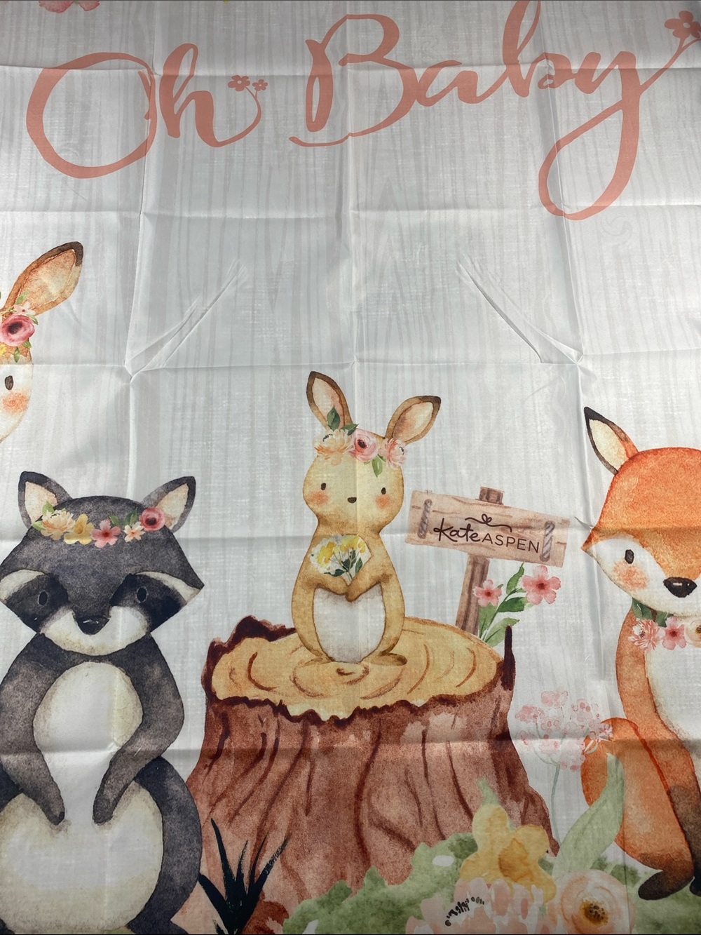 Oh Baby Woodland Animal Panel Bedding Fabric - Soft Peach, Brown, Gray